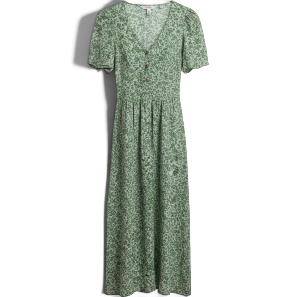 & Other Stories Maxi Dress Womens 0 Paris Atelier Green Floral Puff Sleeve EUC